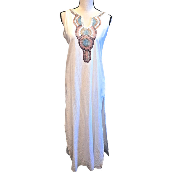 Just Fashion Now NWT white maxi cotton dress S with Side Slit - Picture 2 of 16